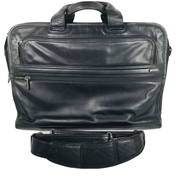 Tumi 96111D4 Mens Black Leather Slim Deluxe Portfolio Laptop Briefcase