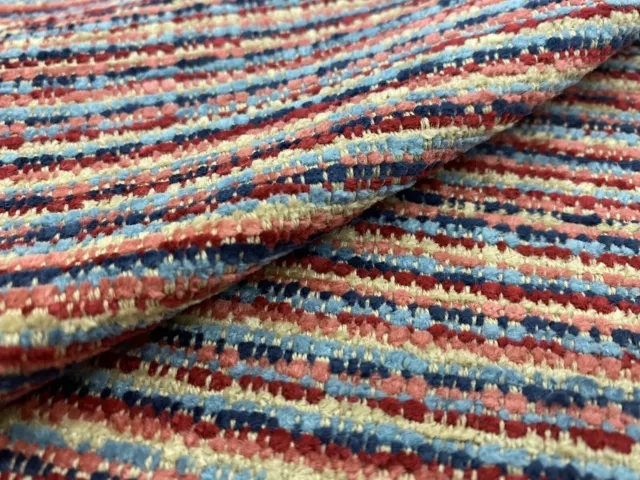 Brunschwig & Fils Chenille Strie Uphol Fabric- Orelle Texture / Red Blue 5.20 yd