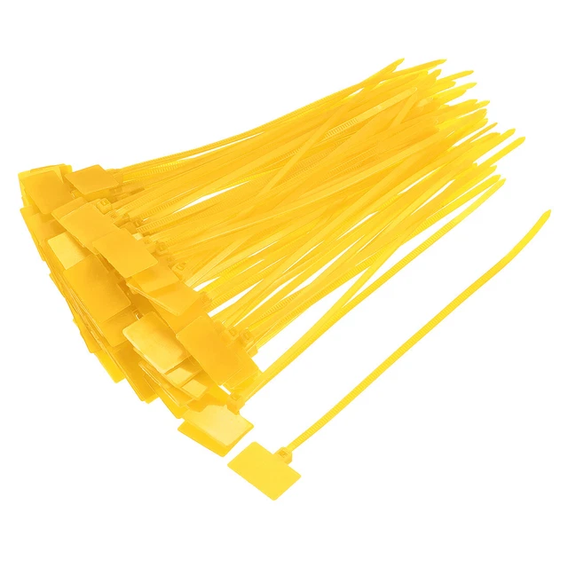50 pz fascette per cavi 6" etichetta targa nylon autofissante nastro metallico giallo