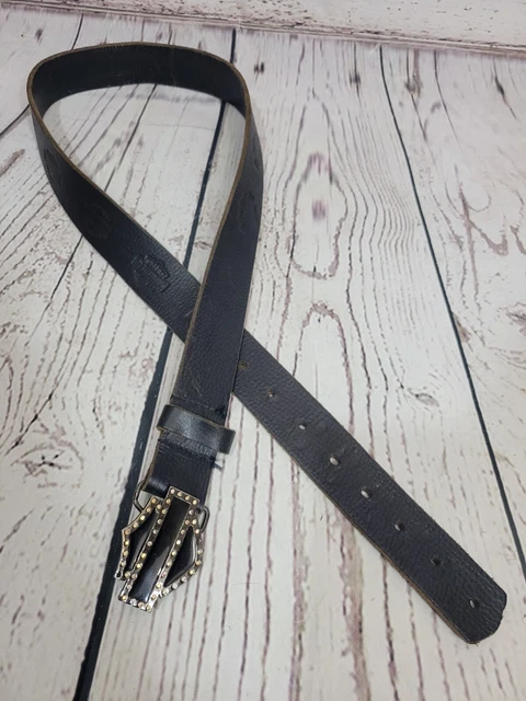 Harley Davidson Black Genuine Leather Rhinestone Motorcycle Belt Women's Size 34