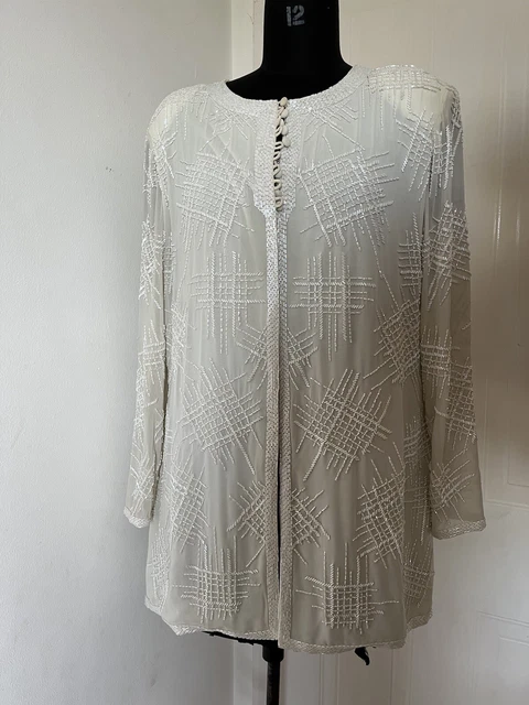 Giacca blazer da donna Diane Freis perline paillettes impreziosita taglia XL 14 16