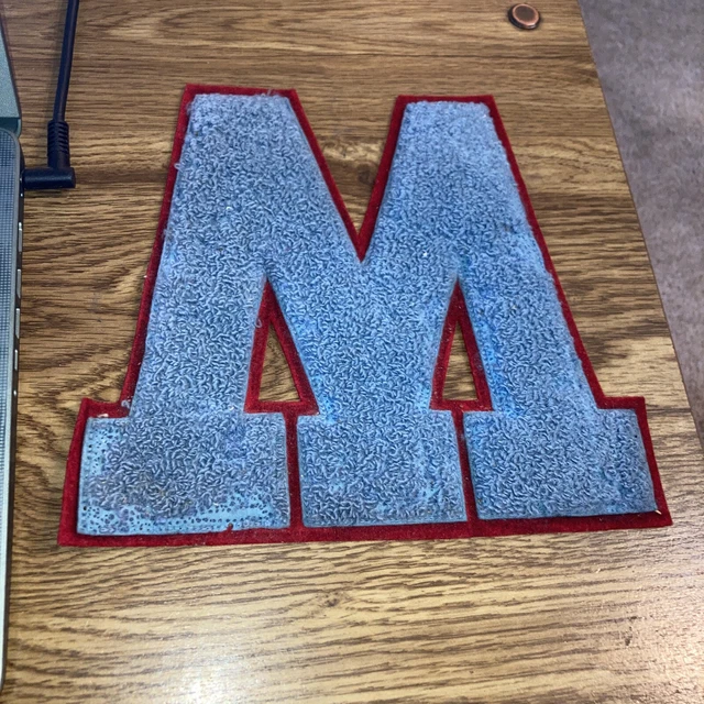 Vintage Varsity Letter: M - Blue with red outline/red felt backing
