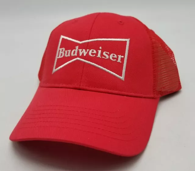 BUDWEISER BEER LOGO Trucker Style Red Mesh Snapback Hat Cap New Unworn ...