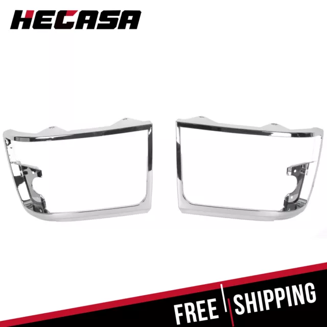 HECASA Chrome Headlights Trim Bezel Pair For 1992-1996 Ford Bronco F150 Pickup