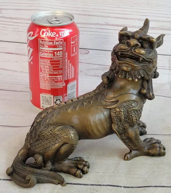 Exquisite Old Chinese Bronze Feng Shui Lion Foo Dog Statue Vintage Artwork 2