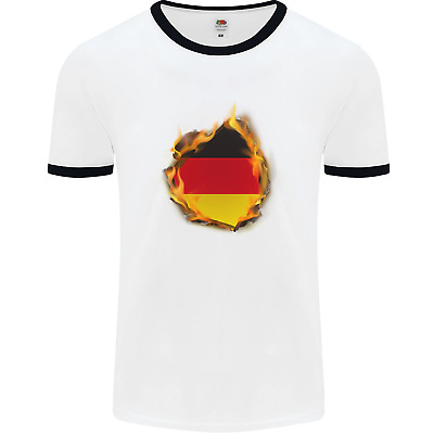 The German Flag Fire Effect Germany Mens White Ringer T-Shirt