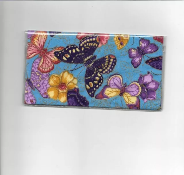 Butterfly Checkbook Cover  New  Flowers Blue And Purple New Item