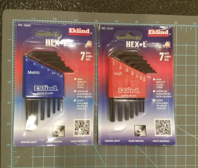 Eklind SAE & Metric Hex-L Sets 7 Allen Keys each  10507 & 10107 ~ USA - gw9