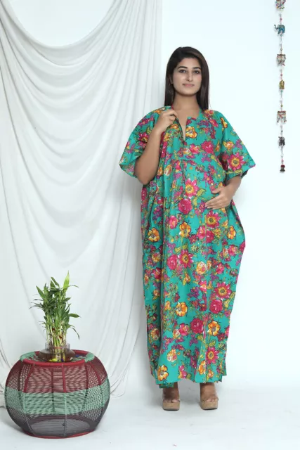 Indien Coton Floral Maternité Robe Caftan Maternité Manche Courte Élégant Toge