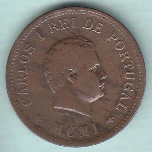 India Portugueza Carlos I  1/2 Tanga 12.20 G. copper coin