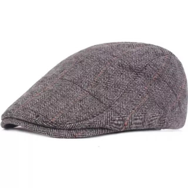 Casquette Plate pour Homme en Laine à carreaux Béret Vintage Gris ajustable