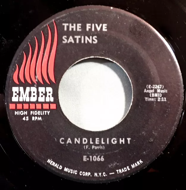 HEAR IT 60's Doo-Wop 45 rpm The Five Satins "Candlelight" from 1960