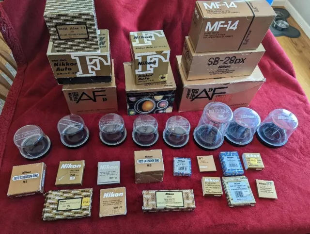Lot of Nikon Plastic Lens Tubes and empty boxes for Nikon equipment