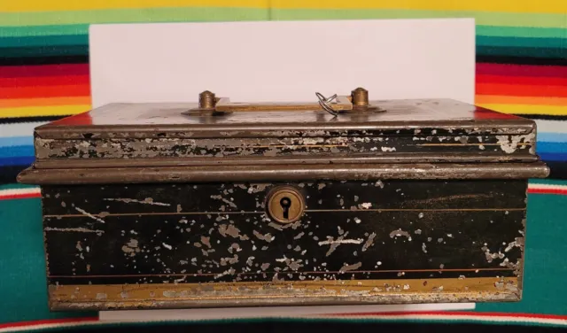 c.1860's Nautical Security Safe Box For Ships Steamer Trunk W/Key