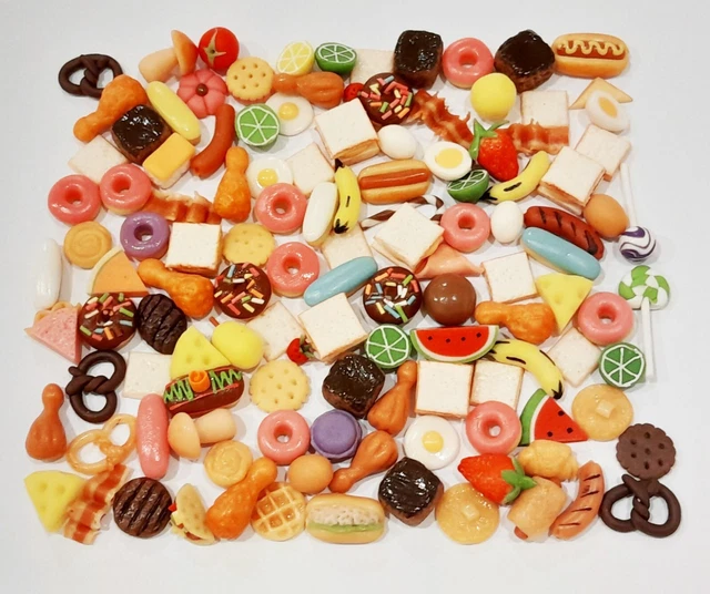 100 Dollhouse Miniature Mixed Food * Doll Mini Cake Fruit Donut Waffle (T16)