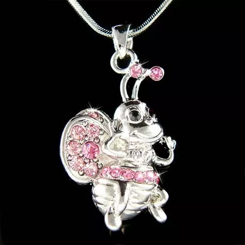 ~Pink Bumble Bee~ made with Swarovski Crystal Honey Insect Keeper Charm Necklace
