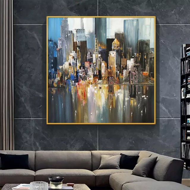 Wall Decor Modern Architecture Handmade Oil Painting Abstract City Landscape C