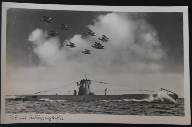 Submarine U-9 with seaplanes - Postcard WWII - German Navy (Kriegsmarine) -#1335