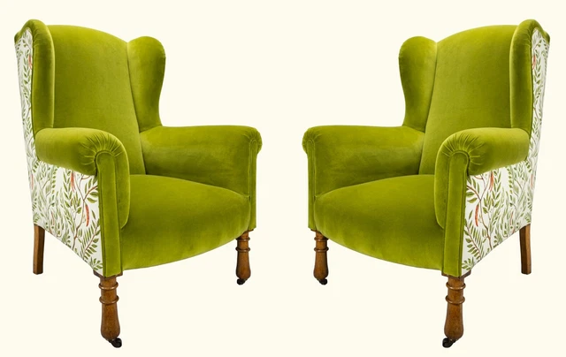 Gorgeous Reupholstered Edwardian Velvet/Linen Armchairs (Price per chair)