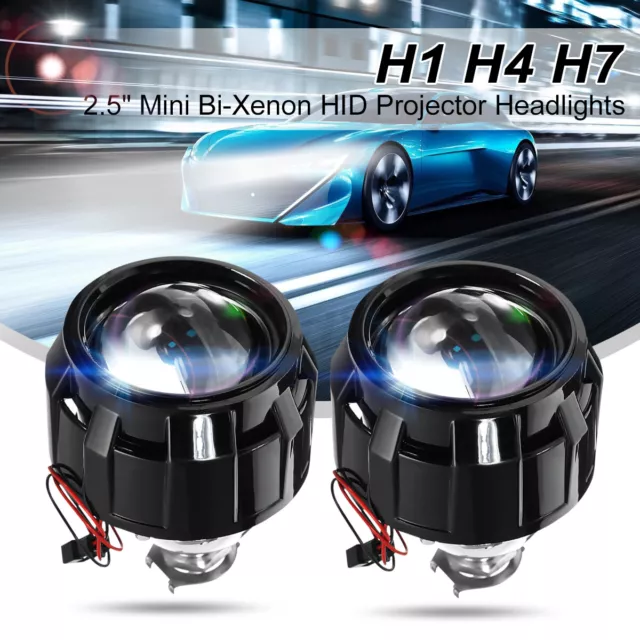 2x 2.5'' RHD Mini Car Bi-xenon HID Projector Halo Lens Headlight Shroud H1 H4 H7