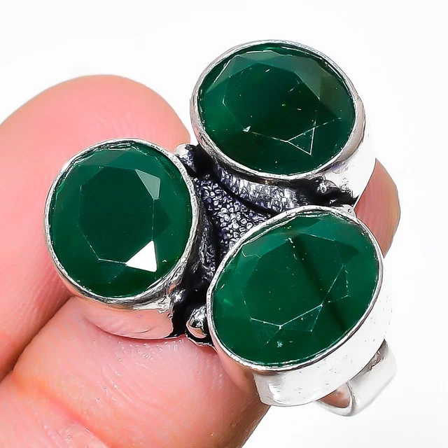 Emerald(Simulated) Gemstone Handmade 925 Sterling Silver Jewelry Ring Size 8