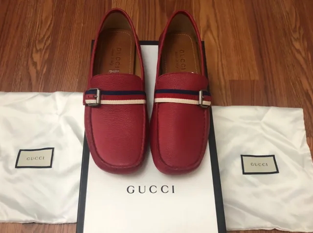 New 100% Authentic Gucci Loafers Hebron Red Leather Size G 7 Us 7.5