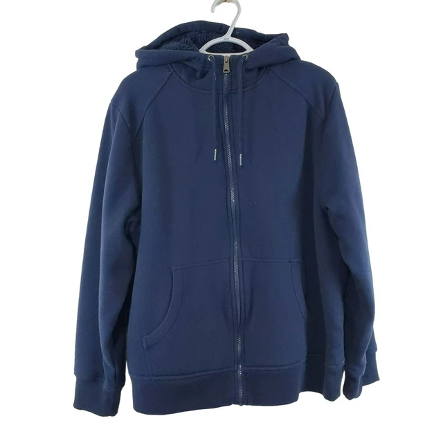 George Mens Sherpa Lined Full Zip Hoodie Jacket Size XL Blue
