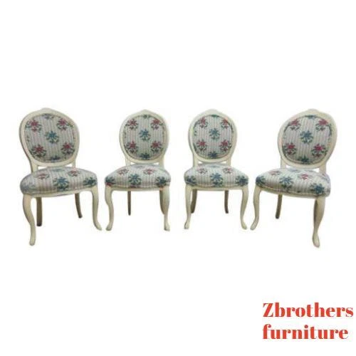 4 Vintage French Carved Painted Century Dining Room Side Chairs Louis XV