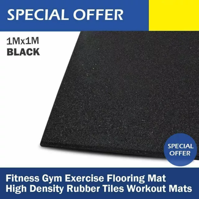 Rubber Gym Tile Flooring Mats High Density Floor Mat 1m*1m*15mm Black Only 2