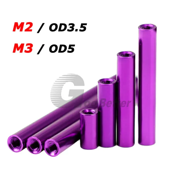 M2 M3 Aluminum Threaded Sleeve Stud Round Standoff Pillar Connector Nut Purple