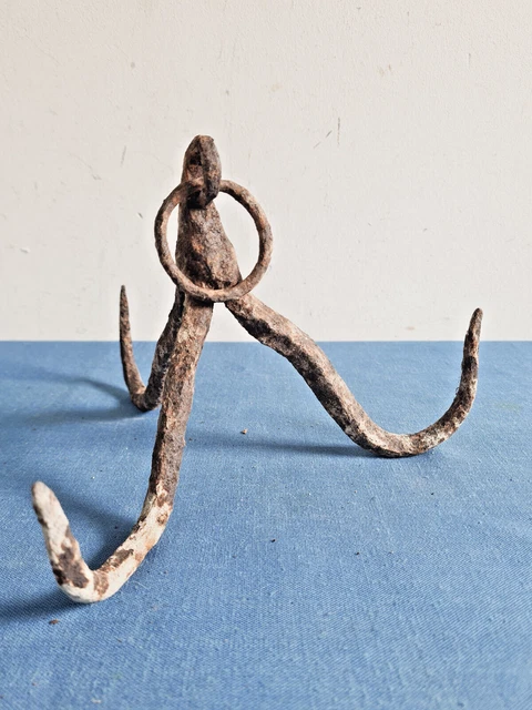 Ancien Grappin De Puits En Fer Forgé - 4 Crochets - Objet D'art Populaire Français - Vintage