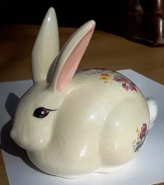 Rabbit Figurine Pottery Easter Bunny~ 4.25-Inches~ Cotton Ball Dispenser Darling