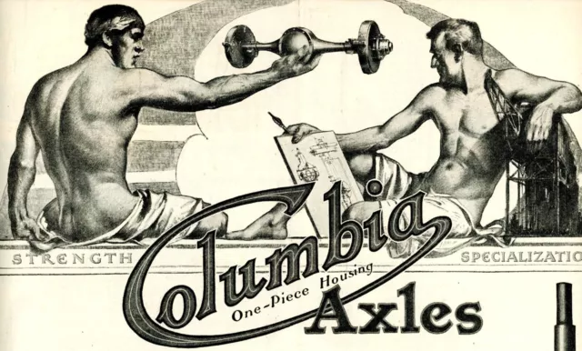 1919 Original Columbia Axles Ad. Gay Interest. Two Nude Males. Cleveland, Ohio