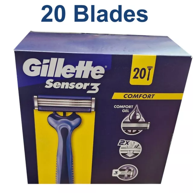 20 x Gillette Sensor 3 Disposable Comfort Mens Shaving Handled Razors Blades