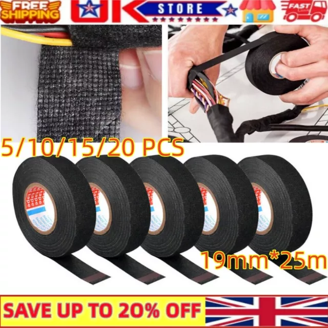 5-20PCS ROLLS TESA TAPE ADHESIVE CLOTH FABRIC WIRING LOOM HARNESS 19mm*25m✔