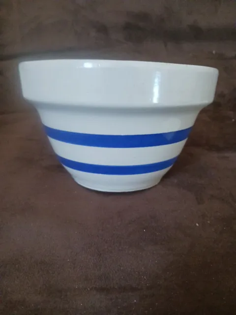 Vtg RRP Co Stripe Stoneware Planter Roseville Pottery Blue White Tan 1 Qt 7" T