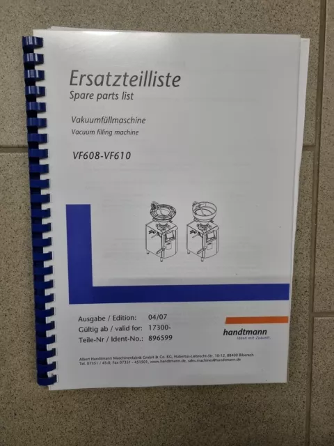 HANDTMANN Ersatzteilliste Vakuumfüllmaschine VF608 VF610 S0139