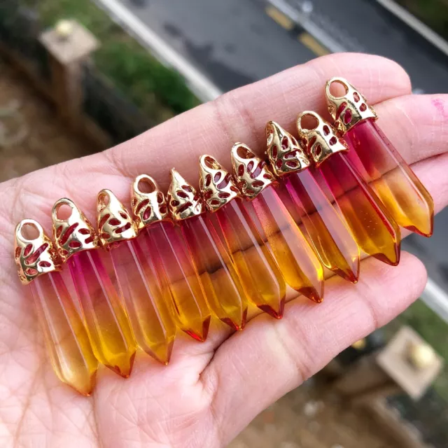 10pcs Colors Crystal Gold Hexagon Point Pendant Chakra Reiki Healing Amulet