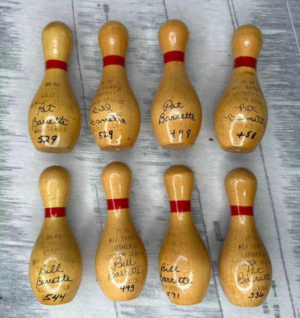 Vintage 70's & 80's Mini Wooden Bowling Pins Awards Lot of 8