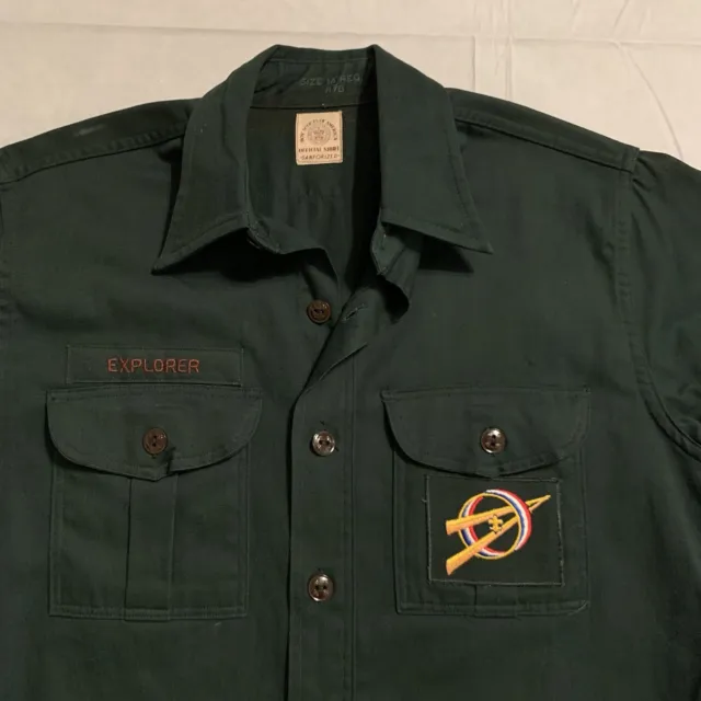 Vintage Boy Scouts Uniform Shirt Sz 14 Regular Mens S Sanforized Explorer BSA