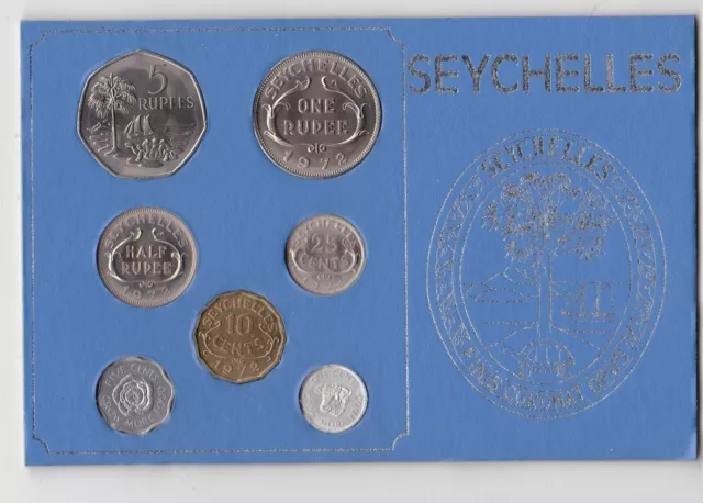 Seychelles  1972 Cased  7 Coin Set  Mint BU