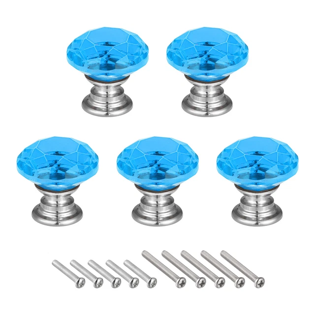 25mm Crystal Knobs Drawer Door Diamond Shaped Pulls Handles Sky Blue 5pcs