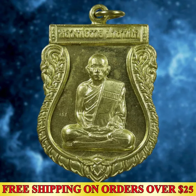 Real Thai Amulet Pendant Phra LP Ruai Powerful Wealth Talisman Life Protect Luck