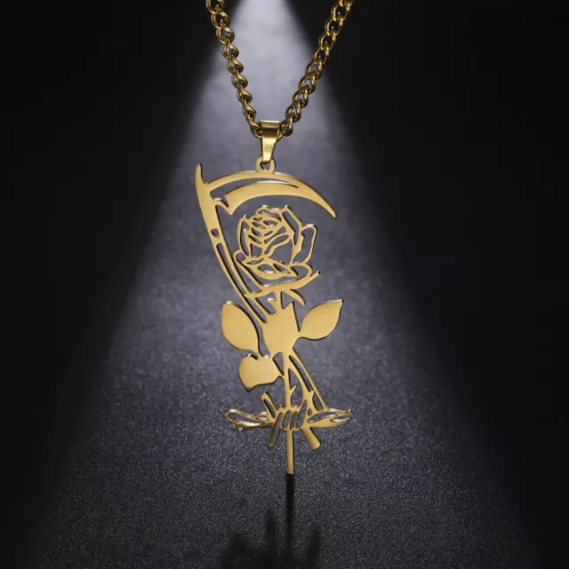 Rose Scythe Necklaces Gothic Skull Pendant Choker Jewelry Grim Reaper Necklace
