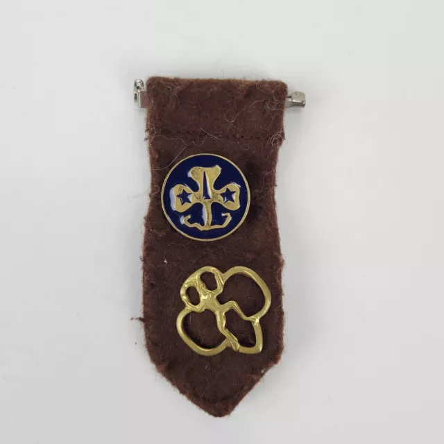 Brownie Insignia Tab with World Trefoil & Official Girl Scout Lapel Pins Vintage