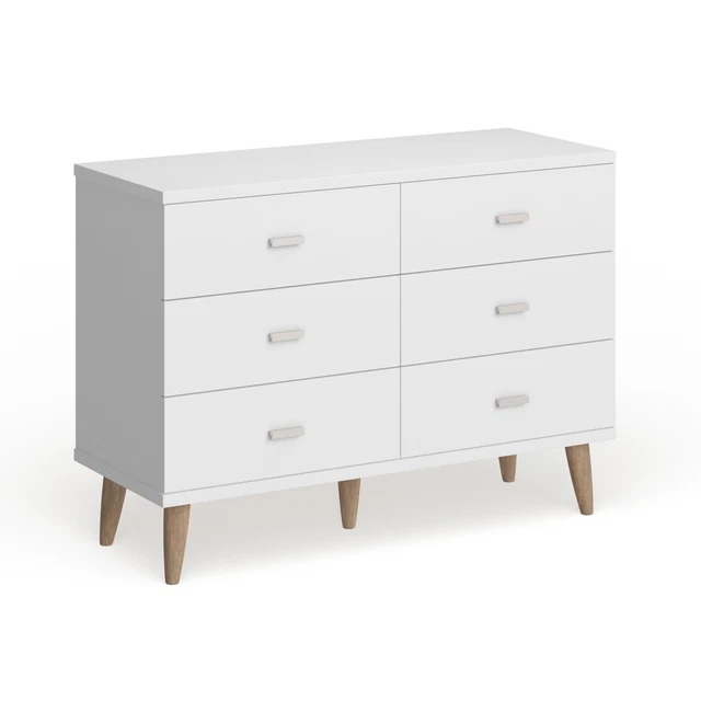 DH BASIC Scandinavian White 6-drawer Dresser with Bar Pulls White 6-drawer