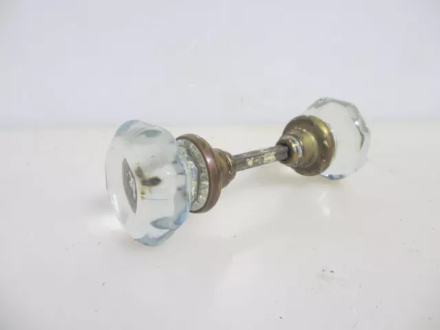 Antique Glass & Brass Door Knobs Handles Cut Glass Crystal Old