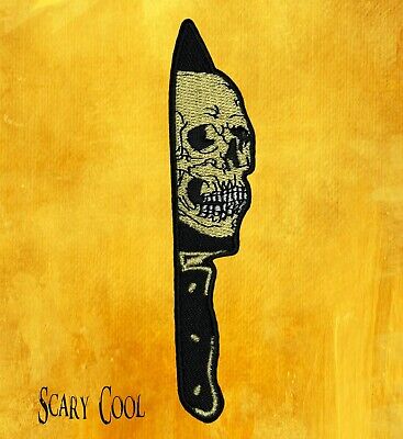New Knife Skull Skeleton Halloween Embroidered Biker Iron On Patch
