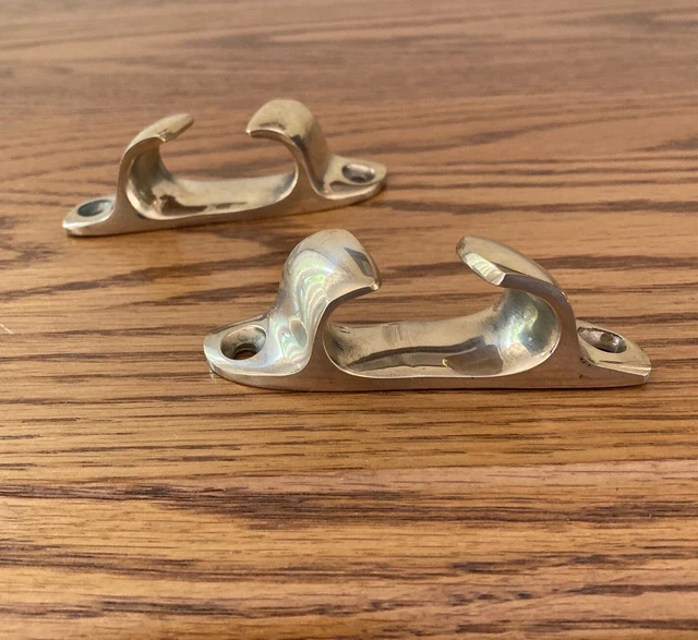 2 Vintage Solid Brass Boat Cleat Chocks 3 1/8"- Marine Nautical- great condition