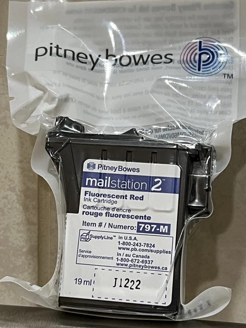 Pitney Bowes 797-M Genuine Sealed For Mailstation2 Fluorescent Red Ink